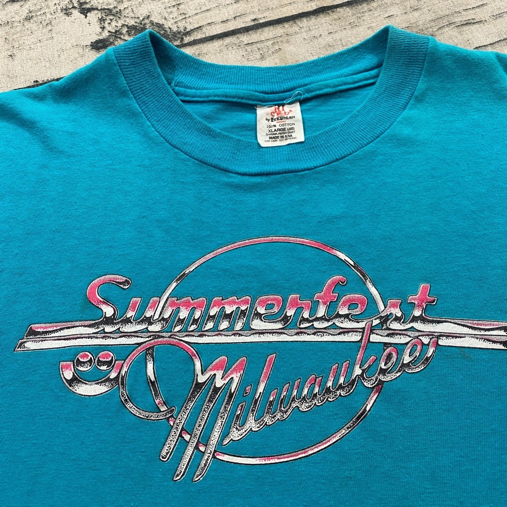 Summerfest Milwaukee Vtg 80s 90s Tee T-Shirt Blue Festival Concert Single Stitch